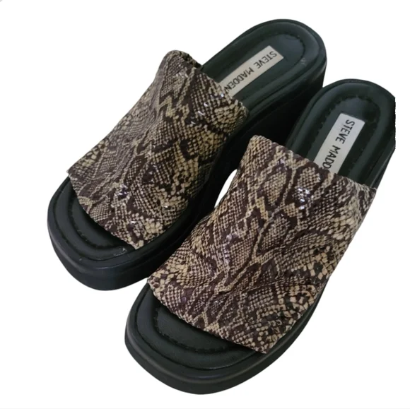 Steve Madden Y2K Vintage 90s Snake Print Wedge Platform Slides Size 9.5 - Picture 2 of 14